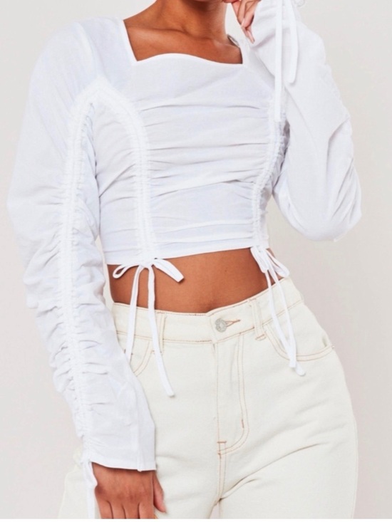 Missguided Tops - MISSGUIDED - PETITE SQUARE NECK RUCHED CROPTOP